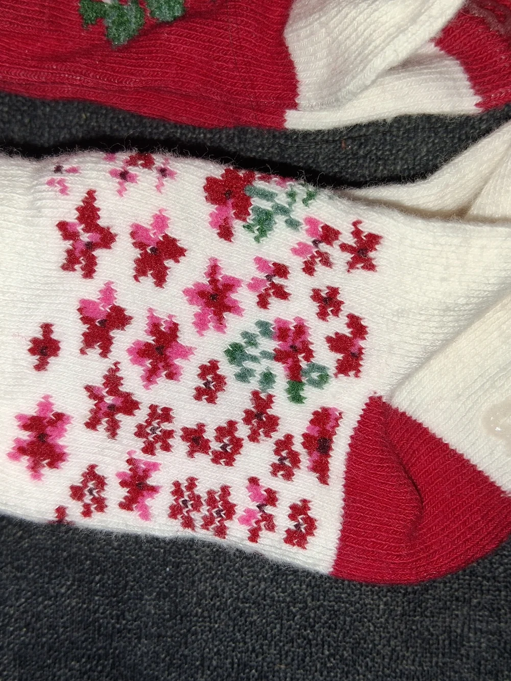 3-6 Months Four Pack Red Floral Non-Slip Socks